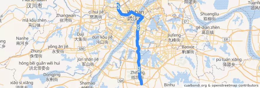 Mapa del recorrido 武汉轨道交通七号线 de la línea  en Ухань.