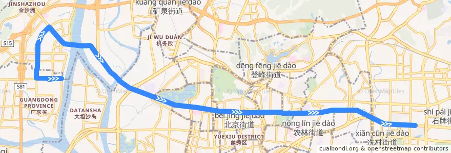 Mapa del recorrido 广283班车[白沙(中海金沙湾)总站-冼村] de la línea  en 広州市.