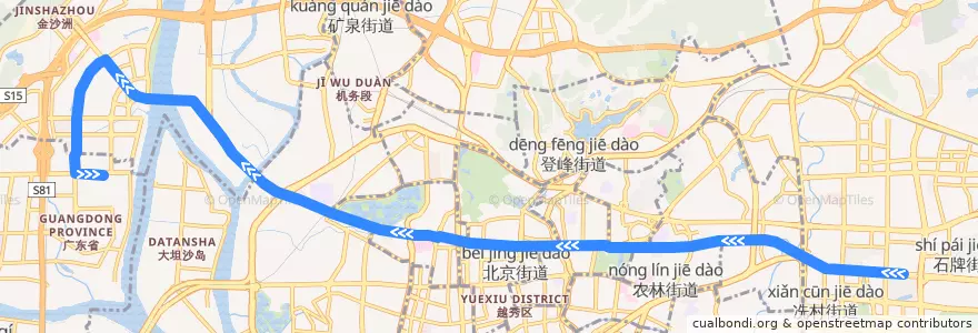 Mapa del recorrido 广283班车[冼村-白沙(中海金沙湾)总站] de la línea  en 広州市.