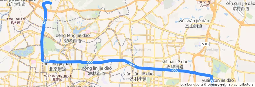 Mapa del recorrido 284路[员村(绢麻厂)总站-广园新村总站] de la línea  en Гуанчжоу.
