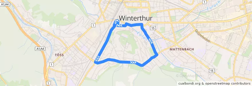 Mapa del recorrido Bus 4: Archstrasse/HB → Breite → Archstrasse/HB de la línea  en Winterthur.