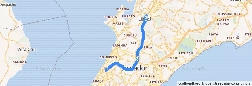 Mapa del recorrido Linha 1: Pirajá ⇒ Lapa de la línea  en Salvador.