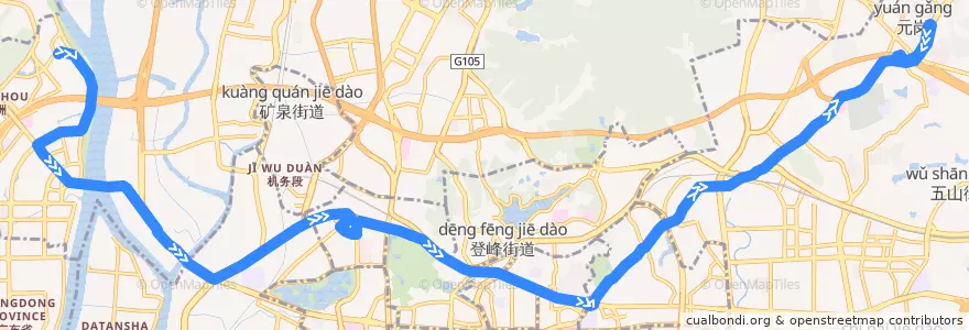 Mapa del recorrido 290路[金沙洲(涛乐街)总站-天河客运站总站] de la línea  en Guangzhou City.