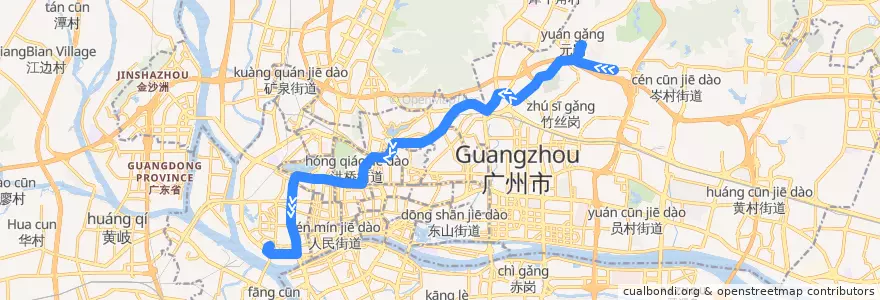 Mapa del recorrido 297路(乐意居花园总站-黄沙总站) de la línea  en Guangzhou City.