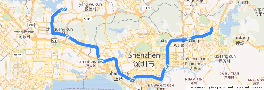 Mapa del recorrido 7号线 Line 7（西丽线 Xili Line） de la línea  en 深セン市.