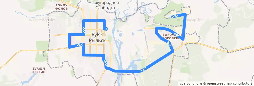 Mapa del recorrido Маршрут автобуса № 4: Сырзавод - Автовокзал de la línea  en городское поселение Рыльск.