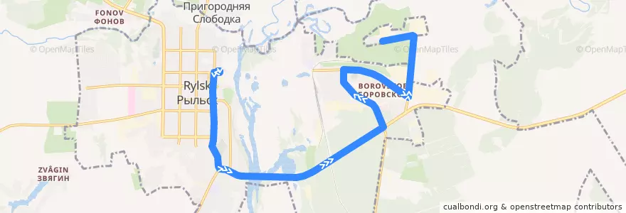 Mapa del recorrido Маршрут автобуса № 4: Автовокзал - Сырзавод de la línea  en городское поселение Рыльск.