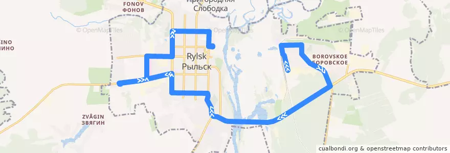 Mapa del recorrido Маршрут автобуса № 1: Ж.Д. Вокзал - Автовокзал de la línea  en городское поселение Рыльск.