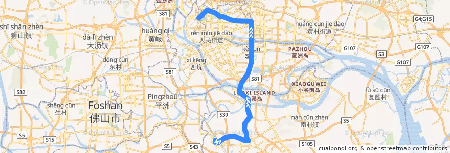 Mapa del recorrido 301A路[广州火车南站总站-站前路(西郊大厦)总站] de la línea  en 广州市.