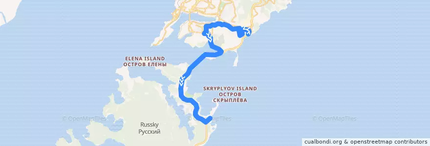 Mapa del recorrido Автобус 76: Бухта Тихая - Кампус ДВФУ - Приморский океанариум de la línea  en Владивостокский городской округ.