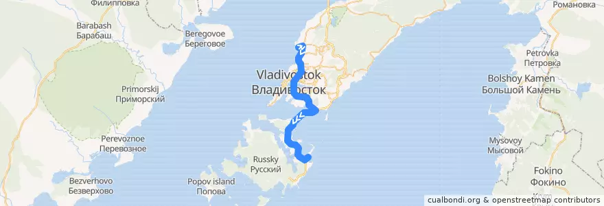 Mapa del recorrido Автобус 77: Автовокзал - Кампус ДВФУ - Приморский океанариум de la línea  en Владивостокский городской округ.