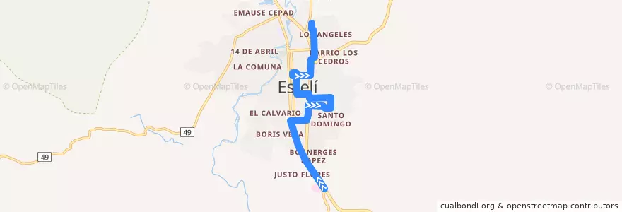 Mapa del recorrido Hospital - Sandino de la línea  en Estelí.