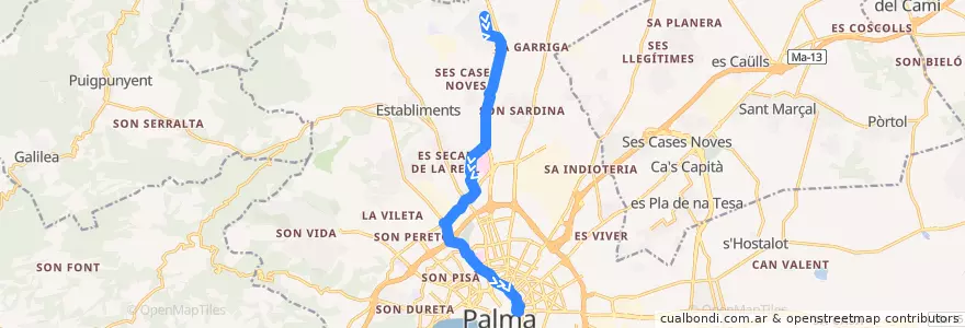 Mapa del recorrido Bus 9: Universitat → Porta de Sant Antoni de la línea  en 팔마데.