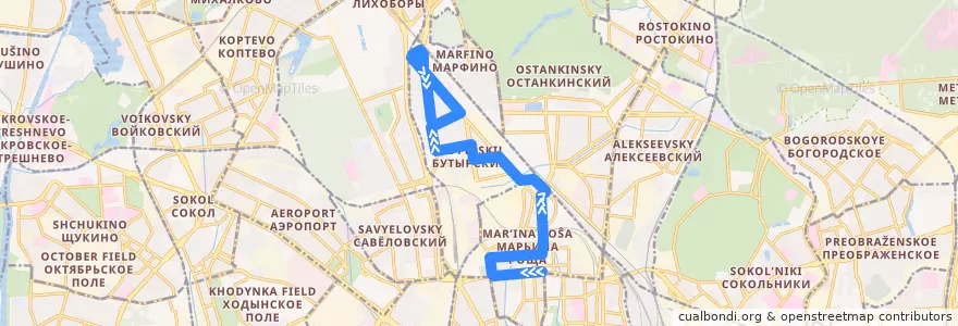 Mapa del recorrido Автобус 126: Метро «Марьина Роща» => Метро «Тимирязевская» de la línea  en Moscou.