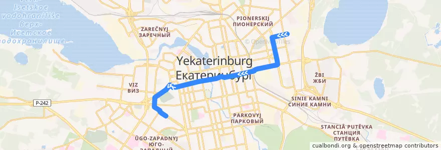 Mapa del recorrido Троллейбус 7. Академическая - Посадская de la línea  en городской округ Екатеринбург.