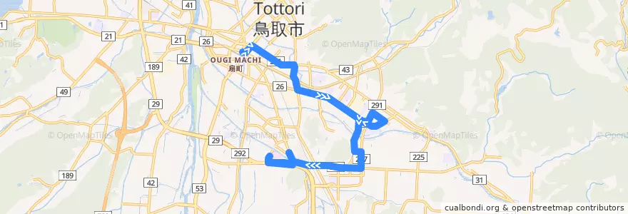 Mapa del recorrido 桜谷団地線雲山日交方面 de la línea  en 鳥取市.