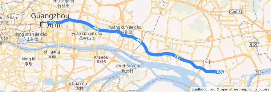 Mapa del recorrido B1路(BRT夏园-BRT体育中心) de la línea  en 广州市.