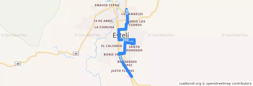 Mapa del recorrido Sandino - Hospital de la línea  en Estelí.