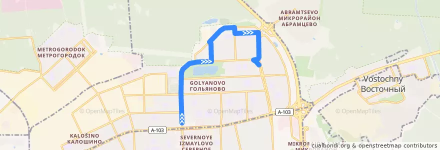 Mapa del recorrido Автобус 257к: Метро «Щёлковская» => Уссурийская улица de la línea  en район Гольяново.