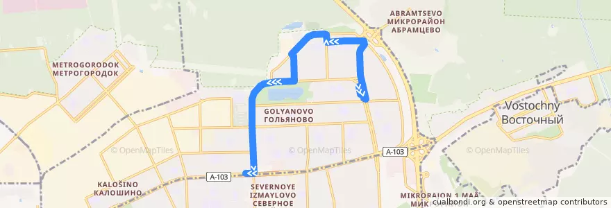 Mapa del recorrido Автобус 257к: Уссурийская улица => Метро «Щёлковская» de la línea  en район Гольяново.