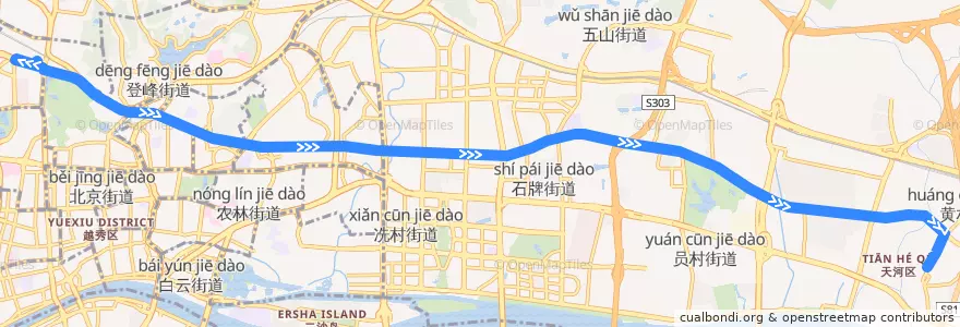 Mapa del recorrido B2路[广州火车站(草暖公园)总站-东圃总站] de la línea  en 광저우시.