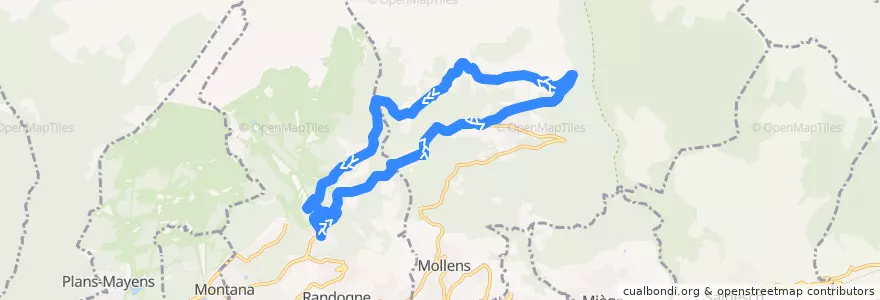 Mapa del recorrido Violettes - Aminona - Plumachit de la línea  en Crans-Montana.