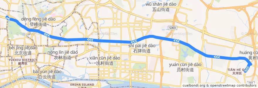 Mapa del recorrido B2路[东圃总站-广州火车站(草暖公园)总站] de la línea  en Guangzhou City.
