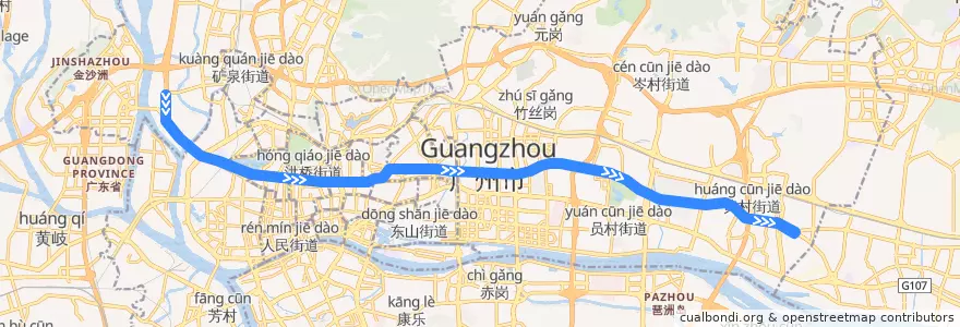 Mapa del recorrido B3路[罗冲围(增槎路)总站-东圃客运站总站] de la línea  en 광저우시.