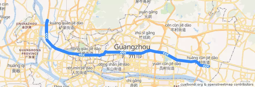Mapa del recorrido B3路[东圃客运站总站-罗冲围(增槎路)总站] de la línea  en Гуанчжоу.