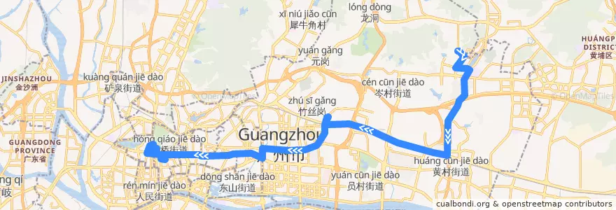 Mapa del recorrido B4快线[天河智慧城核心区(高唐)总站-广仁路总站] de la línea  en Cantón.