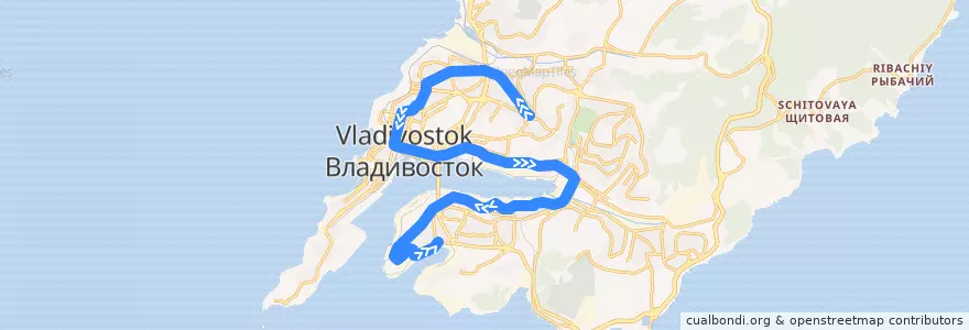 Mapa del recorrido Автобус 55: 3-я Рабочая - Центр - Диомид de la línea  en ウラジオストク管区.