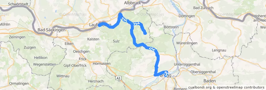 Mapa del recorrido Bus 142: Brugg AG => Laufenburg de la línea  en Aargau.