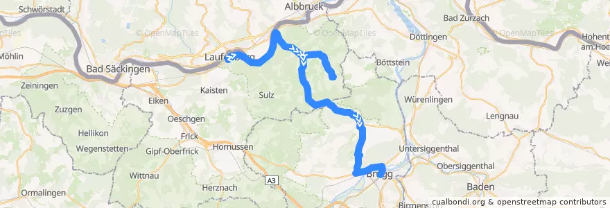Mapa del recorrido Bus 142: Laufenburg => Brugg AG de la línea  en Argovie.
