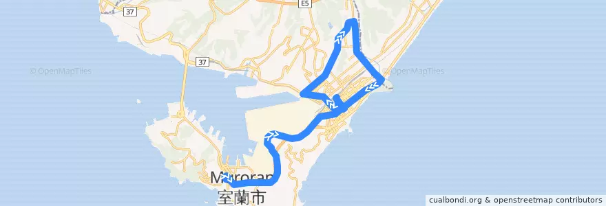 Mapa del recorrido ターミナル工大線 de la línea  en 室蘭市.