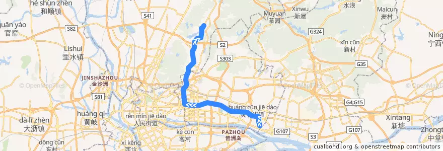 Mapa del recorrido B6路[汇彩路总站-同和路(蓝山花园)总站] de la línea  en Guangzhou City.