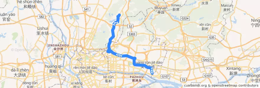 Mapa del recorrido B6快线[汇彩路总站-同和路(蓝山花园)总站] de la línea  en Гуанчжоу.