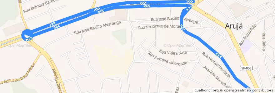 Mapa del recorrido Arujá (Terminal Rodoviário de Arujá) - Guarulhos (Shopping Bonsucesso) de la línea  en Arujá.
