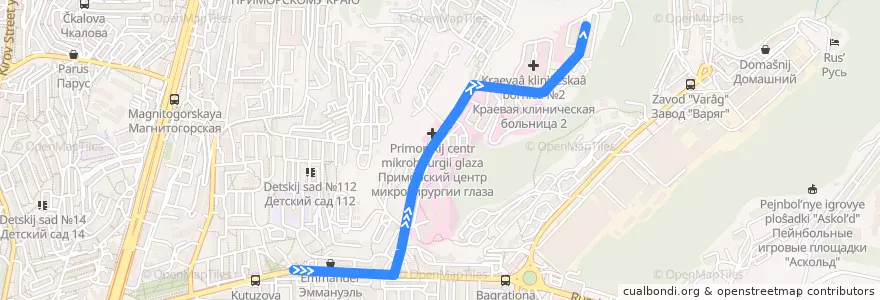 Mapa del recorrido Автобус 21: Спорткомплекс "Восход" - Онкологический диспансер de la línea  en Владивостокский городской округ.