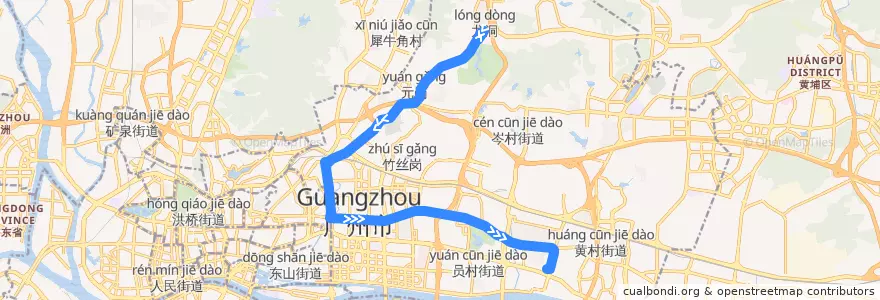 Mapa del recorrido B12路[天源路(华南植物园)总站-车陂总站] de la línea  en Tianhe District.