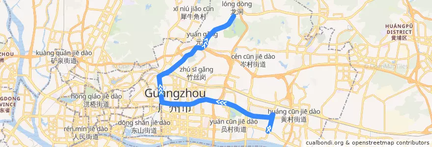 Mapa del recorrido B12路[车陂总站-天源路(华南植物园)总站] de la línea  en Tianhe District.