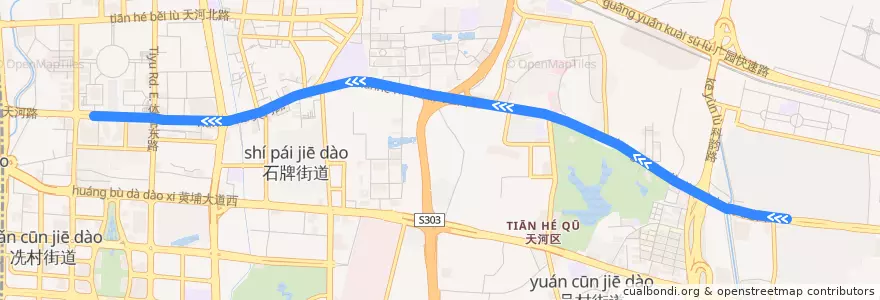 Mapa del recorrido B13高峰快线(棠下村-BRT体育中心) de la línea  en Tianhe District.