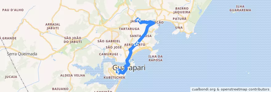 Mapa del recorrido 011 Jabaraí x Ipiranga via Ewerson de A Sodré de la línea  en Guarapari.