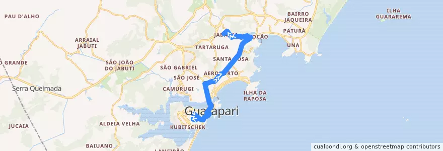 Mapa del recorrido 010 Ipiranga x Jabaraí via SESC de la línea  en Guarapari.