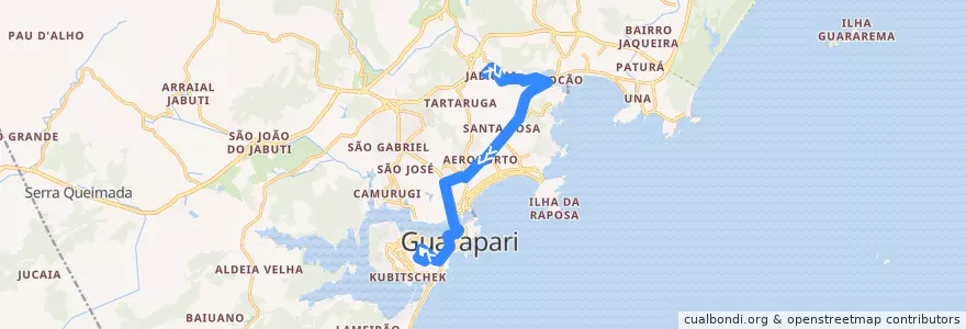 Mapa del recorrido 010 Jabaraí x Ipiranga via SESC de la línea  en Guarapari.