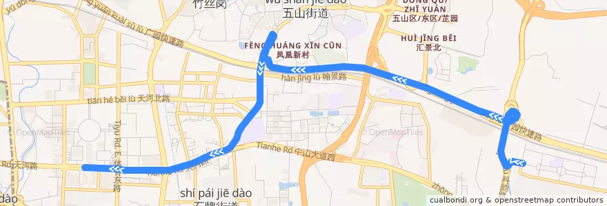 Mapa del recorrido B14路(棠下小区总站-BRT体育中心) de la línea  en Tianhe District.