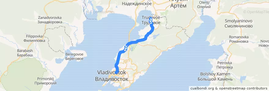 Mapa del recorrido Автобус 44Д: Станция Угольная - ВГУЭС de la línea  en Владивостокский городской округ.