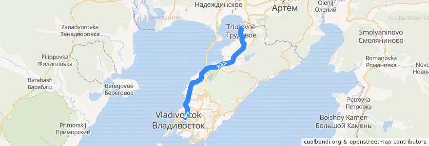 Mapa del recorrido Автобус 44Д: ВГУЭС- Станция Угольная de la línea  en Владивостокский городской округ.