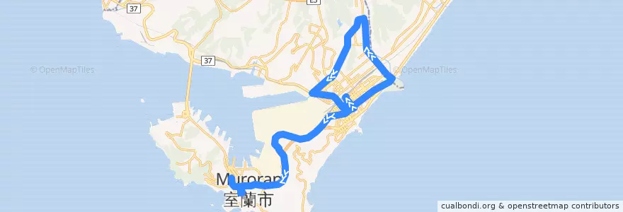 Mapa del recorrido 中央町工大循環線 de la línea  en Muroran.