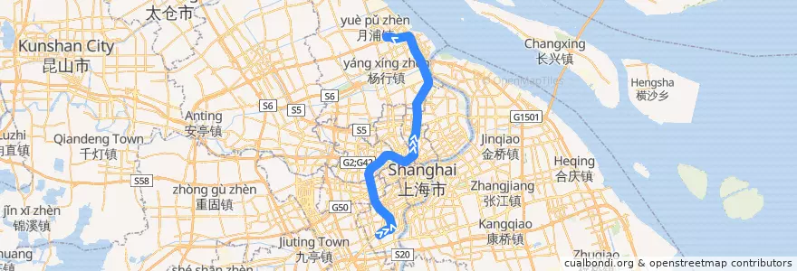 Mapa del recorrido Metro 3号线: 上海南站 → 江杨北路 de la línea  en Shanghai.