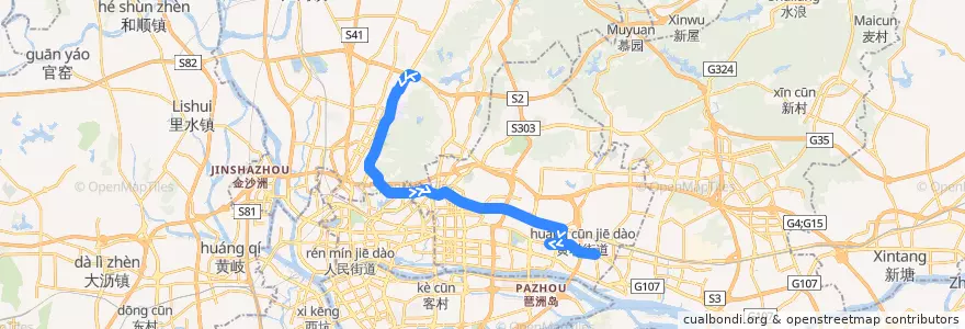 Mapa del recorrido B18快线(永泰路口-汇彩路北总站) de la línea  en Guangzhou City.